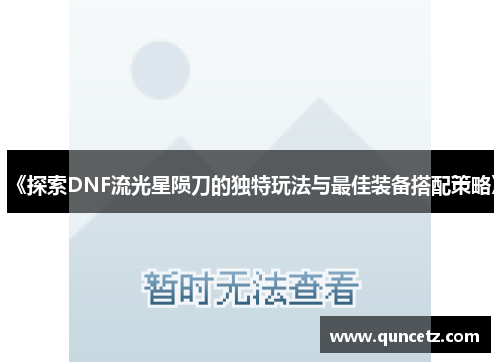 《探索DNF流光星陨刀的独特玩法与最佳装备搭配策略》