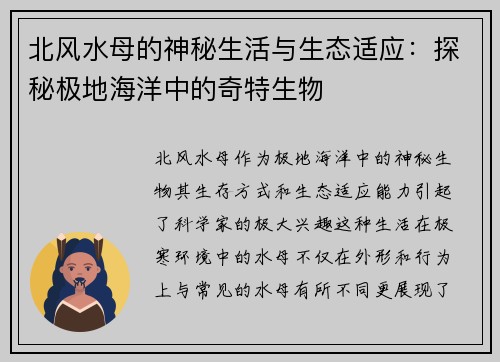 北风水母的神秘生活与生态适应：探秘极地海洋中的奇特生物